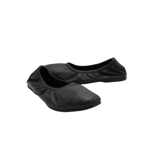 Avah Black leather elastic top ballet flat - Picture 1 of 7